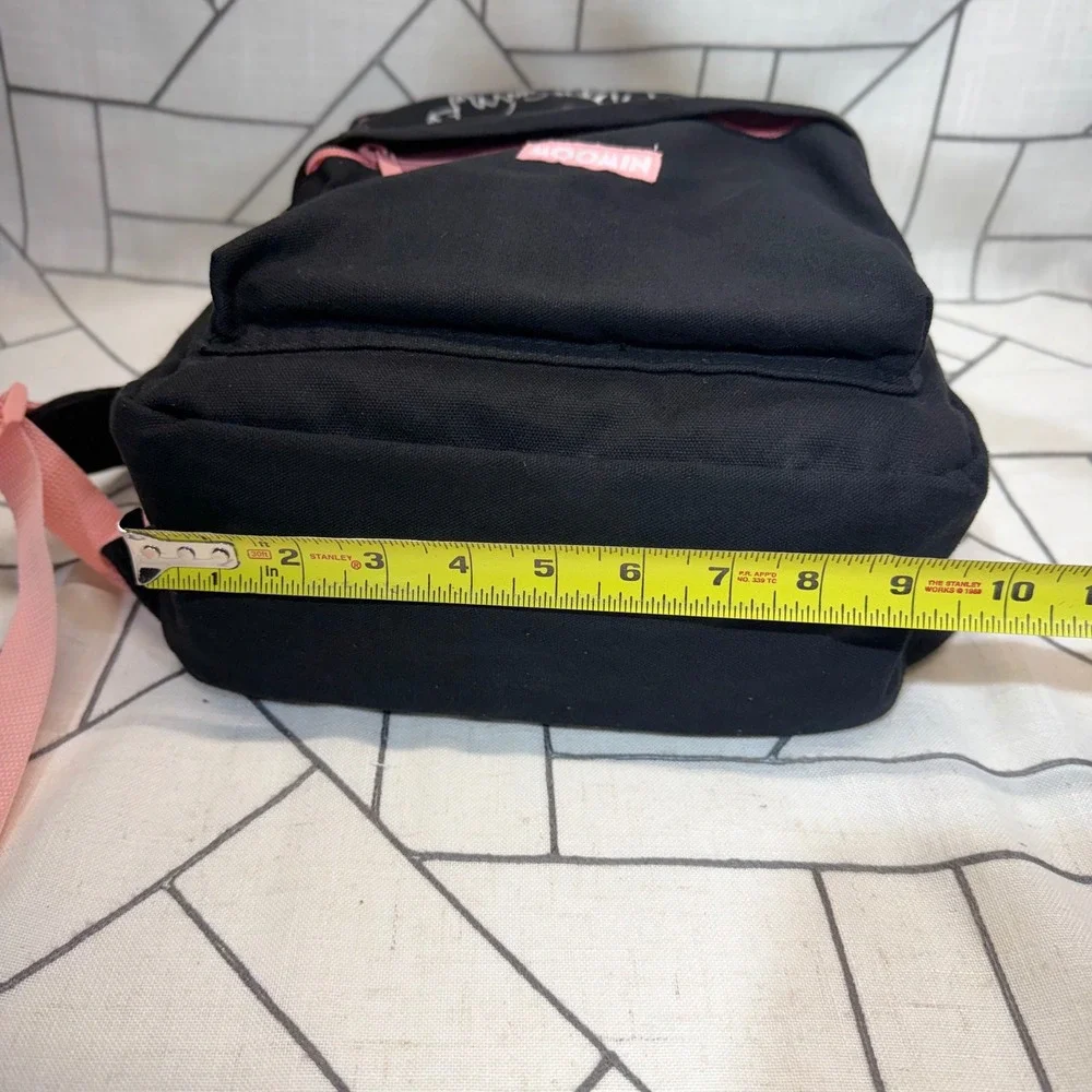 Moomin Backpack Small Black Pink Canvas Floral Graphic Bookbag